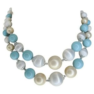 1960s Blue and White Bead Japan Vintage Necklace
